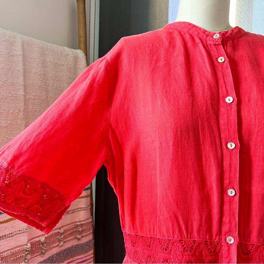 120% Lino Embroidered 100% Linen Shirtdress In Tulip Women’s Size 44 US 8 - Picture 2 of 11